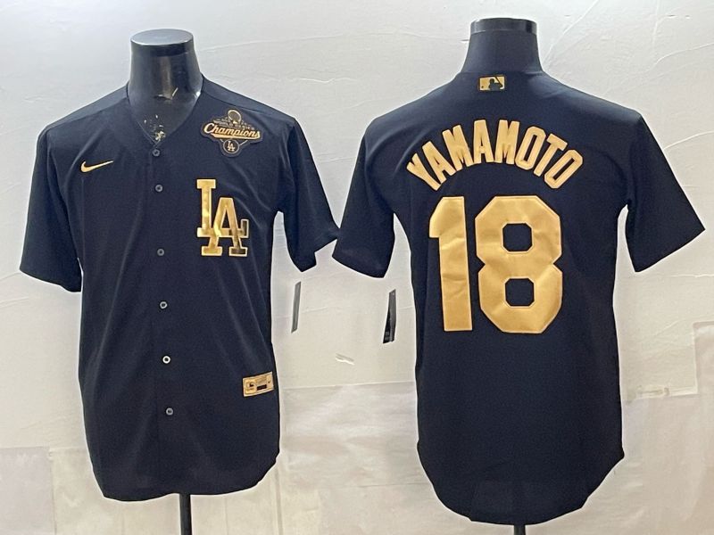 Men Los Angeles Dodgers #18 Yamamoto Black Gold 2026 Nike Game MLB Jersey 007